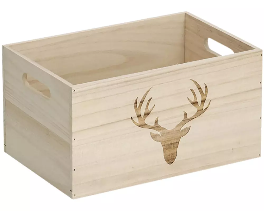Zeller Present Aufbewahrungskiste mit Hirsch 30 x 20 x 16 cm, Nature