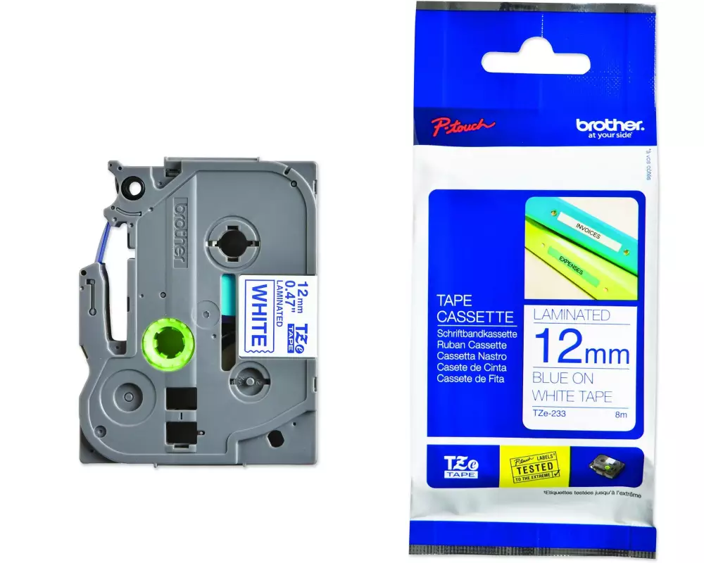 Brother Beschriftungsband TZE-233 Blau auf Weiss