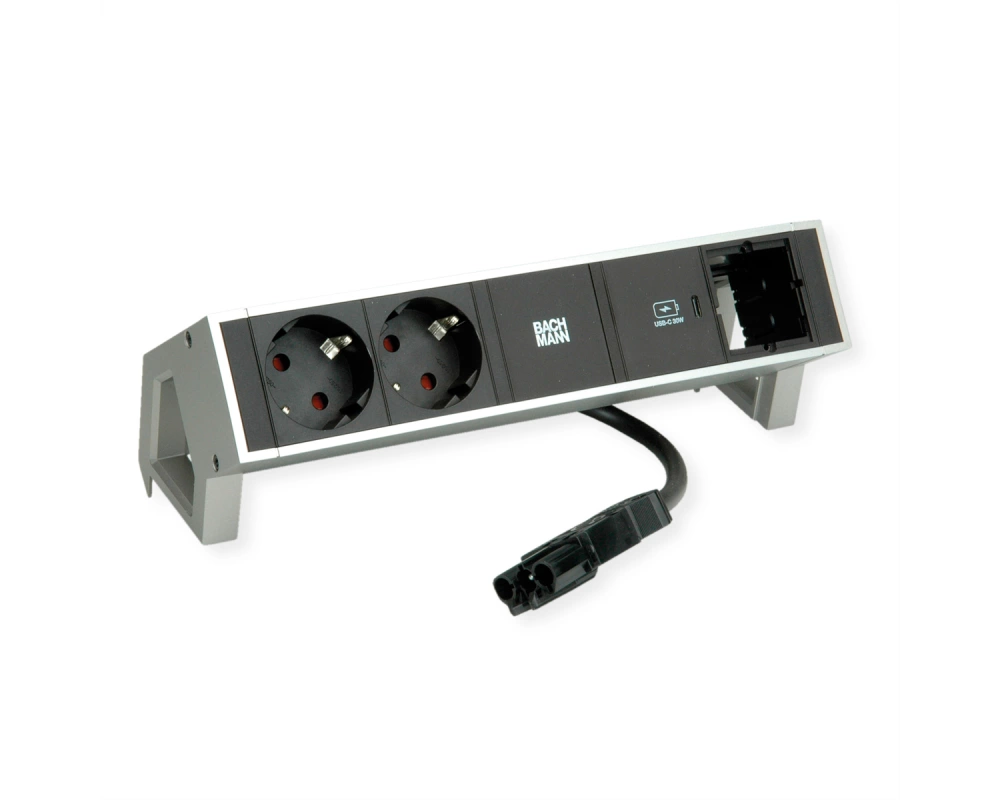 BACHMANN DESK2 2xSchutzkontakt USB C, USB Charger 30W 1xABD 0,2m GST18 INOX