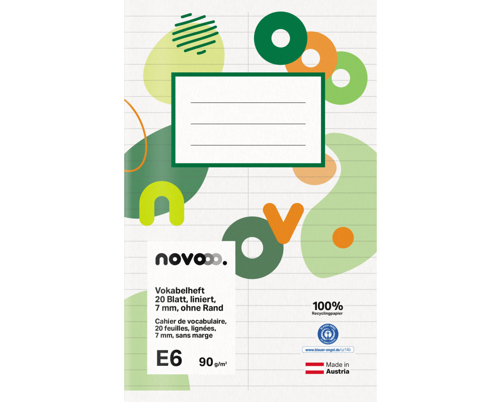 novooo. Schulheft E6, 7 mm liniert ohne Rand 90 g 1 Stück