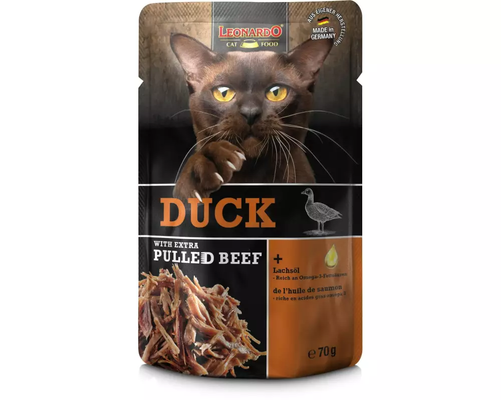Leonardo Cat Food Nassfutter Ente & Pulled Beef, 70 g