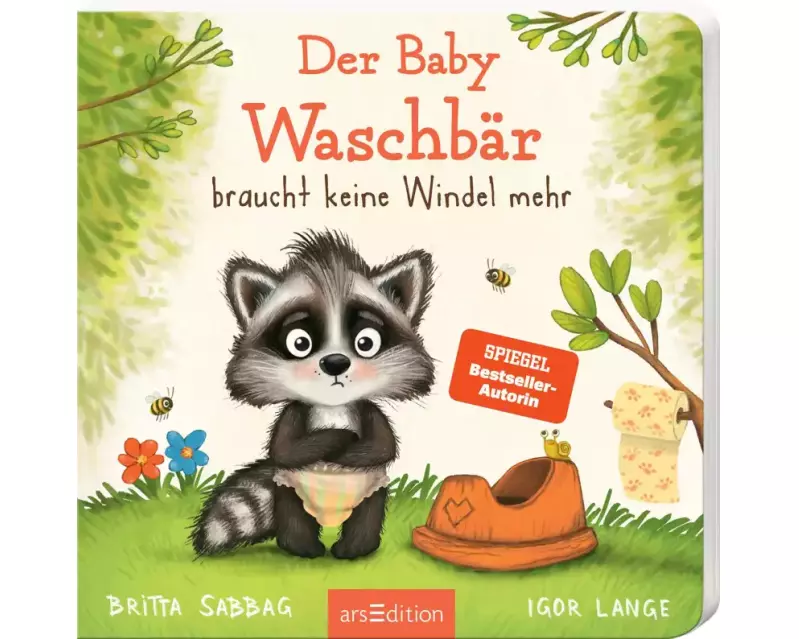 Der Baby Waschbär braucht keine Windel mehr