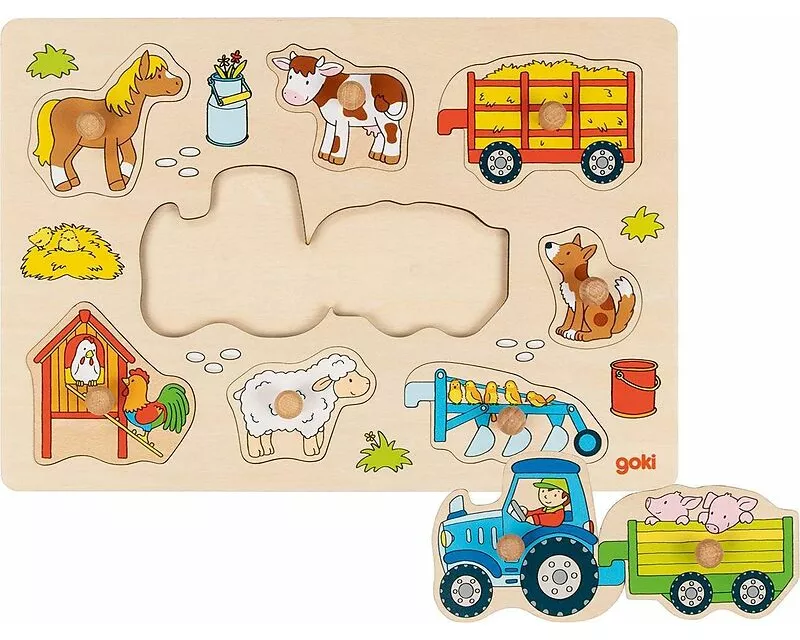 Steckpuzzle Traktor mit Anhängern