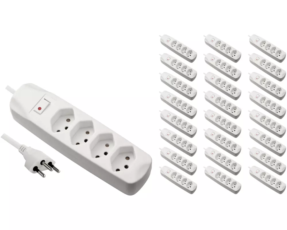 FURBER.power Steckdosenleiste 4x T13 mit Schalter, 25 Stück, Weiss