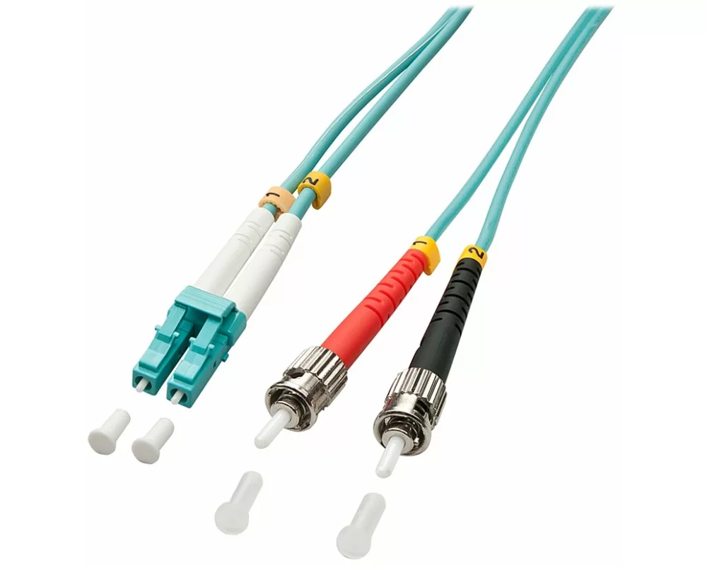 LINDY Fiber Optic Cable, OM3, LC-ST, 10m, turquoise , 50/125, Duplex, Multimode, LWL