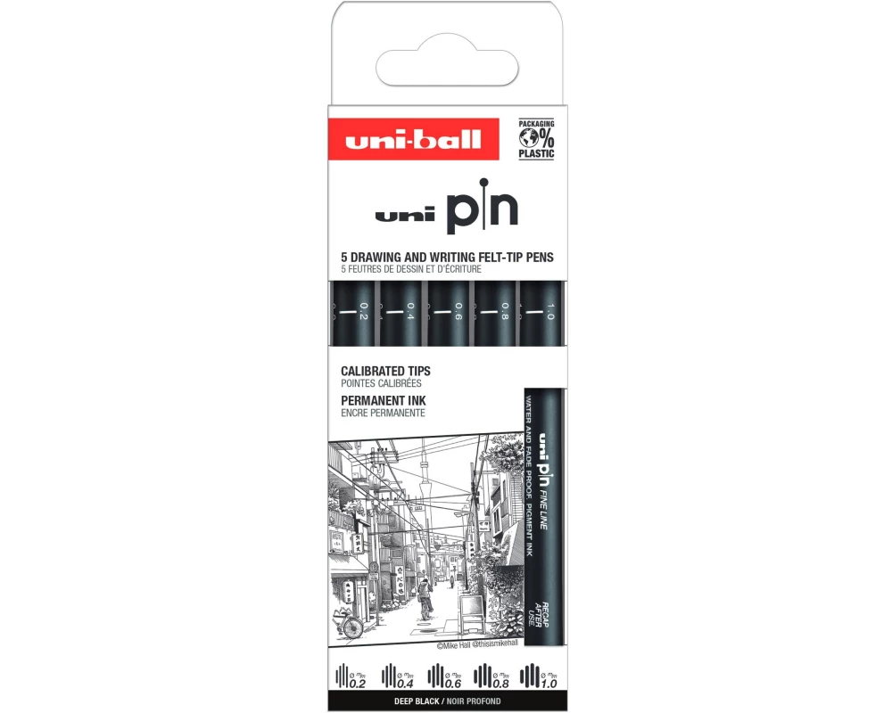 Uni Fineliner Classic Street, Schwarz, 5 Stück