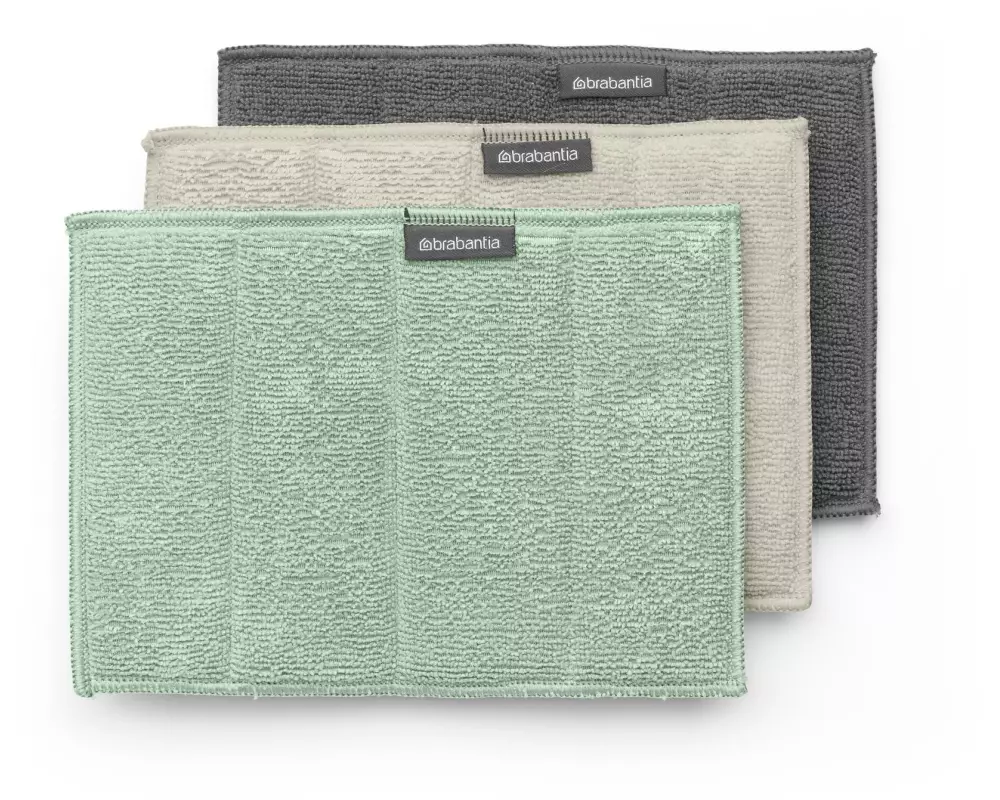 Brabantia Mikrofaser-Reinigungstuch 3 Stück, Grün/Beige/Grau