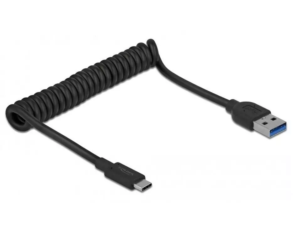 Delock USB 3.0-Spiralkabel 10Gbps USB-A - USB-C 0.7 m