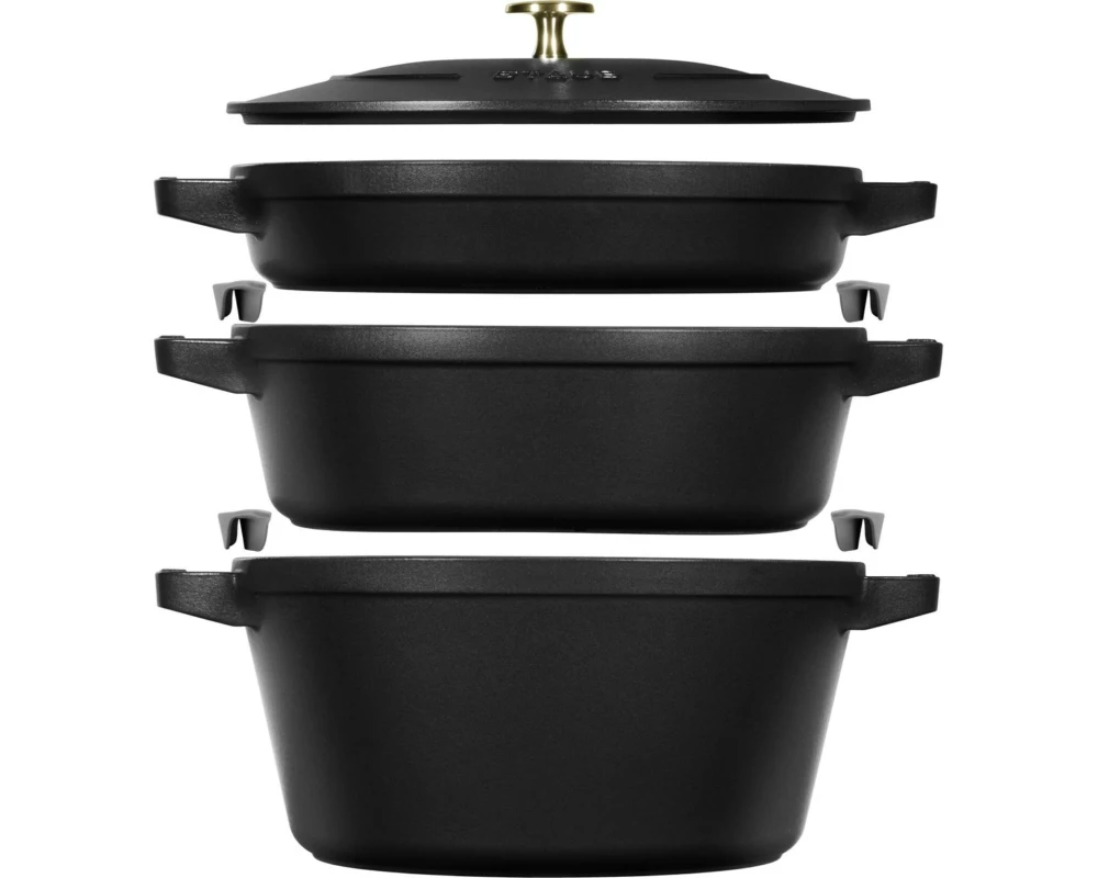 Staub Bräter Cocotte 4-teilig, 24 cm, Schwarz, 9 l