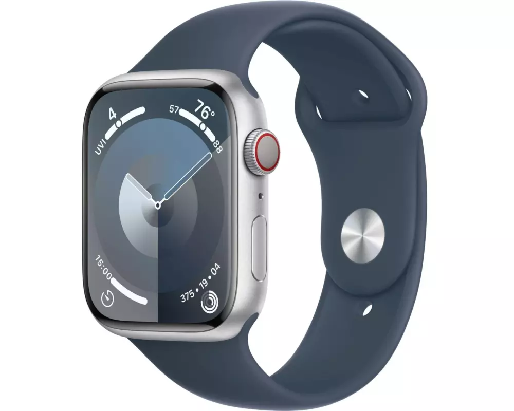 Apple Watch Series 9 45 mm LTE Alu Silber Sport Sturmblau M/L