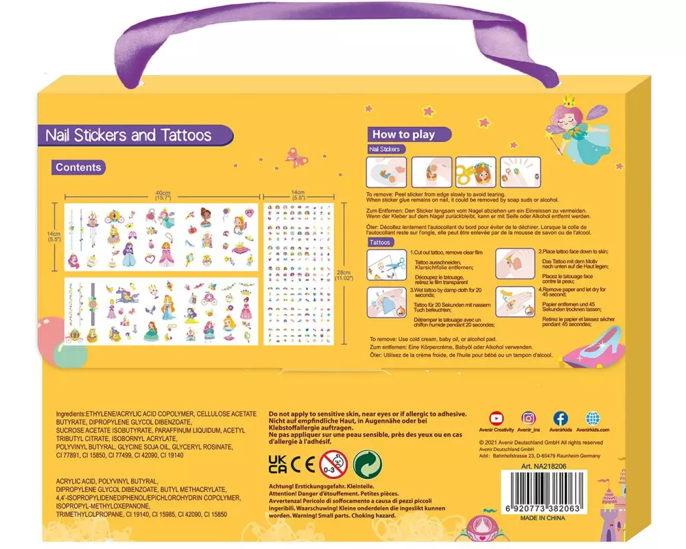 AVENIR Nagelset Sticker und Tattoos Prinzessin Motiv