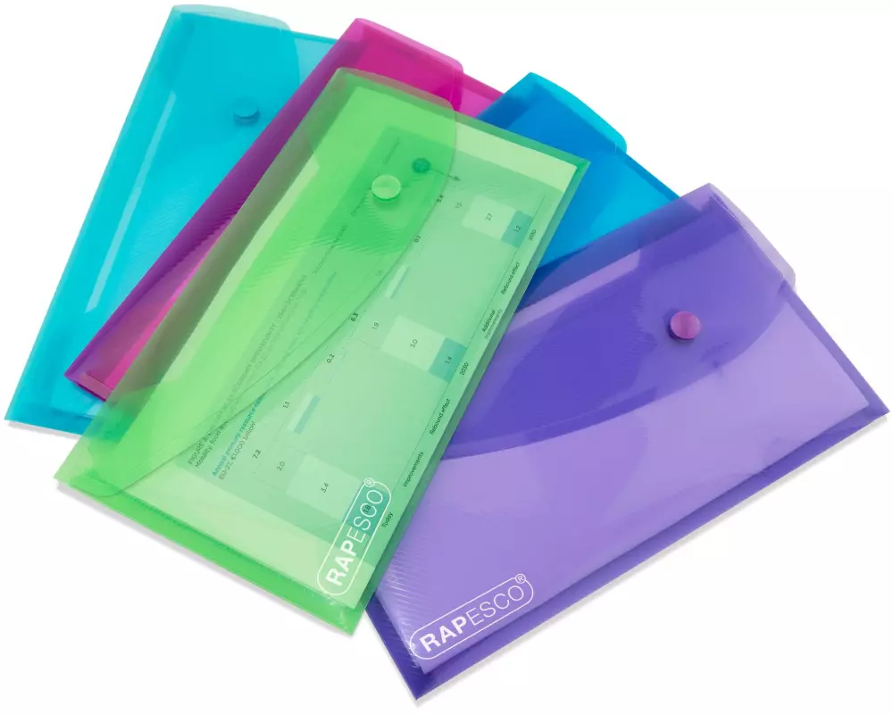 Rapesco Dokumentenmappe DL, Sortierte Transparente Farben, 5 Stück