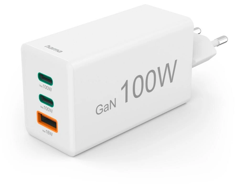 Hama USB-Wandladegerät Gan charger 1x USB-A 2x USB-C 100 W Weiss