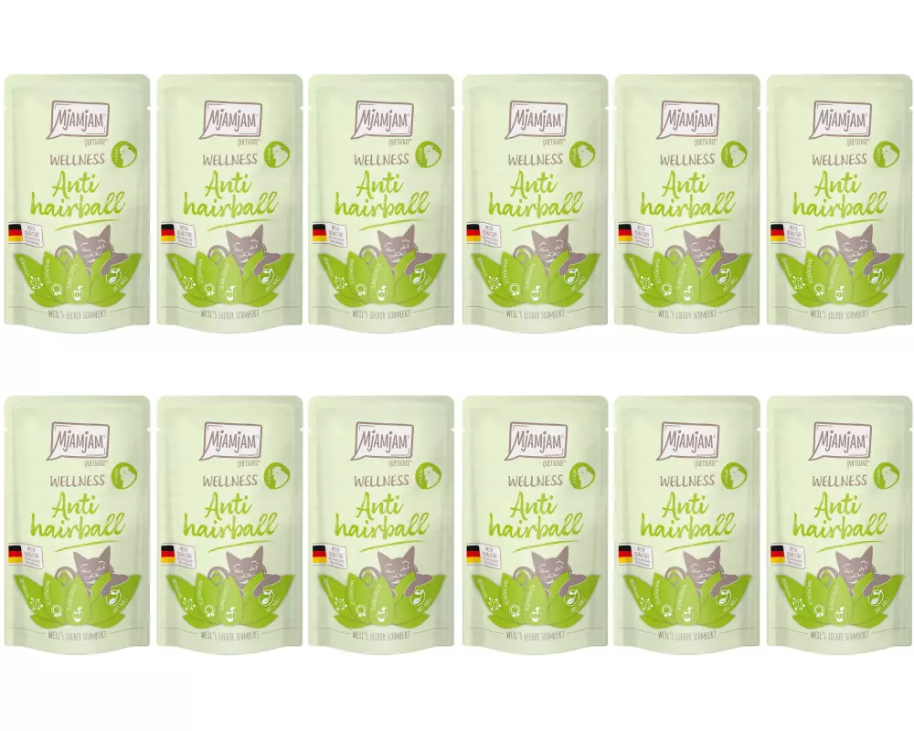 Mjamjam Nassfutter Wellness Anti Hairball Huhn, 12 x 125 g
