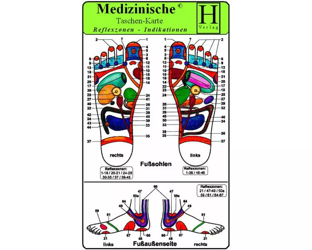 Reflexzonen Indikationen -Füße- ( 4 Karten-Set ). Medizinische Taschen-Karte