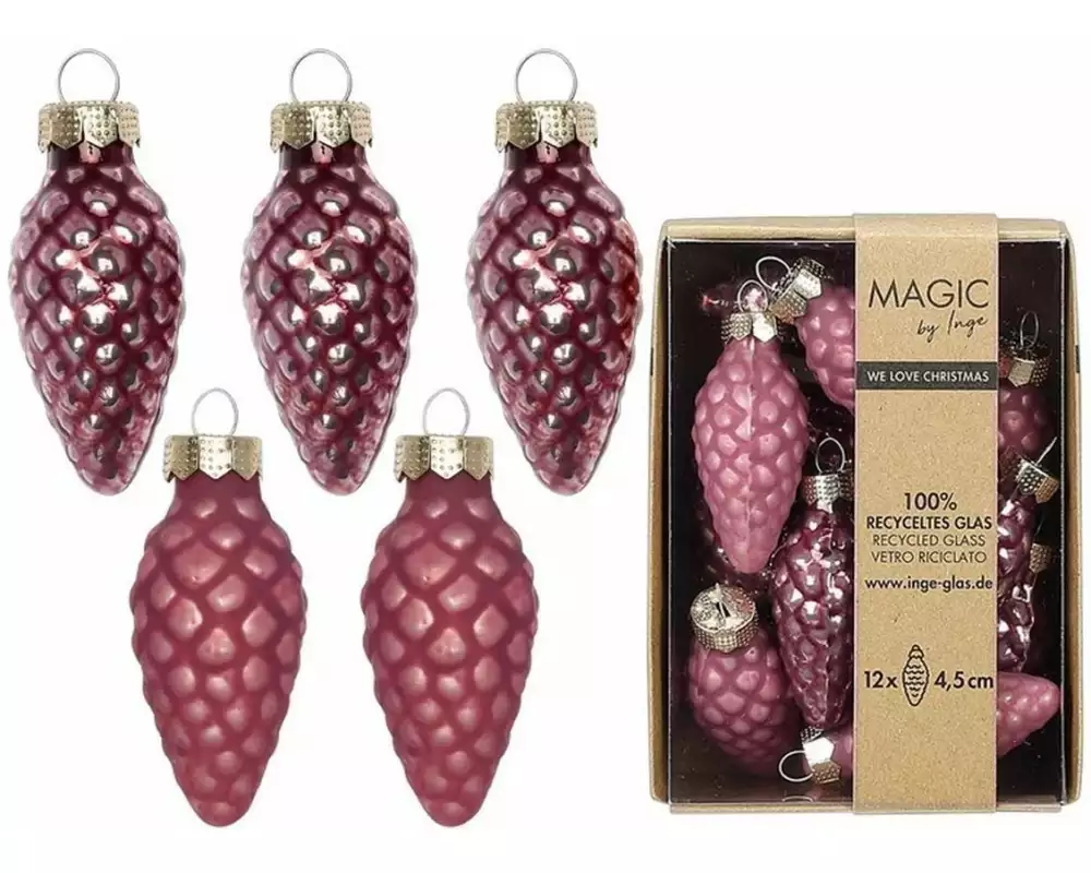 INGES CHRISTMAS DECOR Weihnachtskugel Zapfen 4.5 cm Rosa, 12 Stück