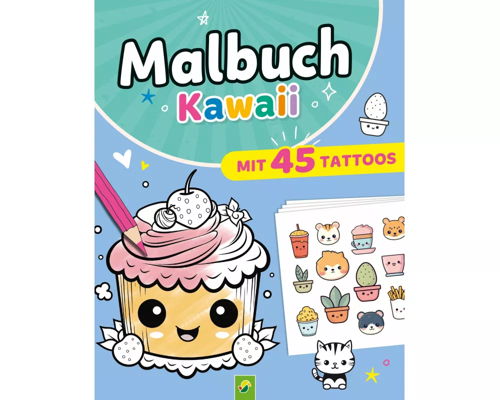 Malbuch Kawaii mit 45 Tattoos
