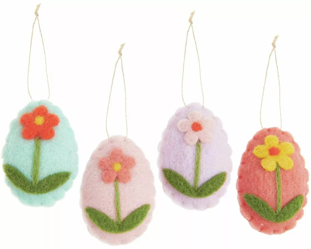 Aufhänger Filz-Osterei flach, Blumendesign, 4 Stück, 7 x 5cm