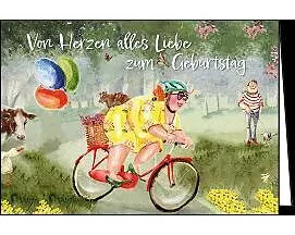 Doppelkarte / Zum Geburtstag (Frau auf Fahrrad) / Quer