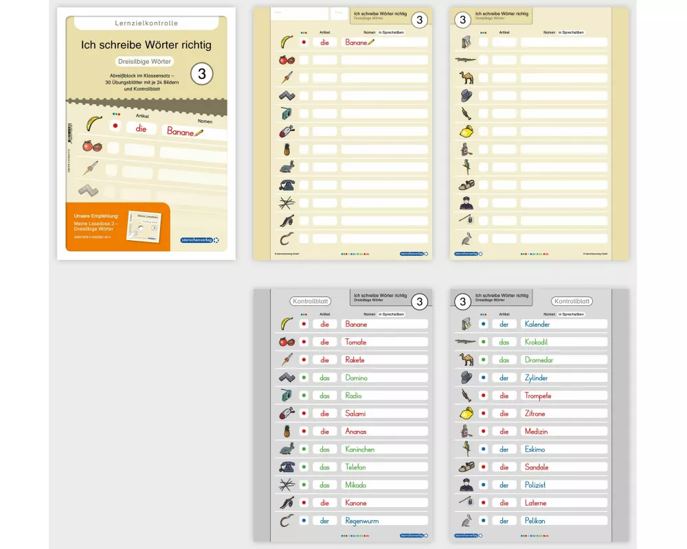 Ich schreibe Wörter richtig - Abreißblock 3 - Lernzielkontrolle - Dreisilbige Wörter