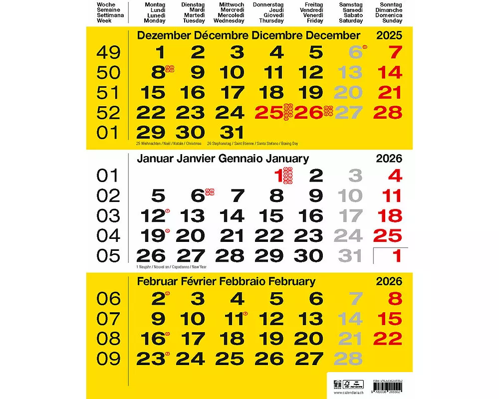 3-Monats-Kalender gelb 2026