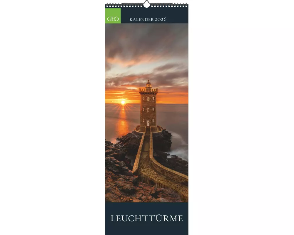 GEO - Leuchttürme 2026 – Wandkalender 25x69 cm, Poster-Kalender mit 12 Monatsblättern, deutschem Kalendarium & Spiralbindung, Vertikalformat mit marit