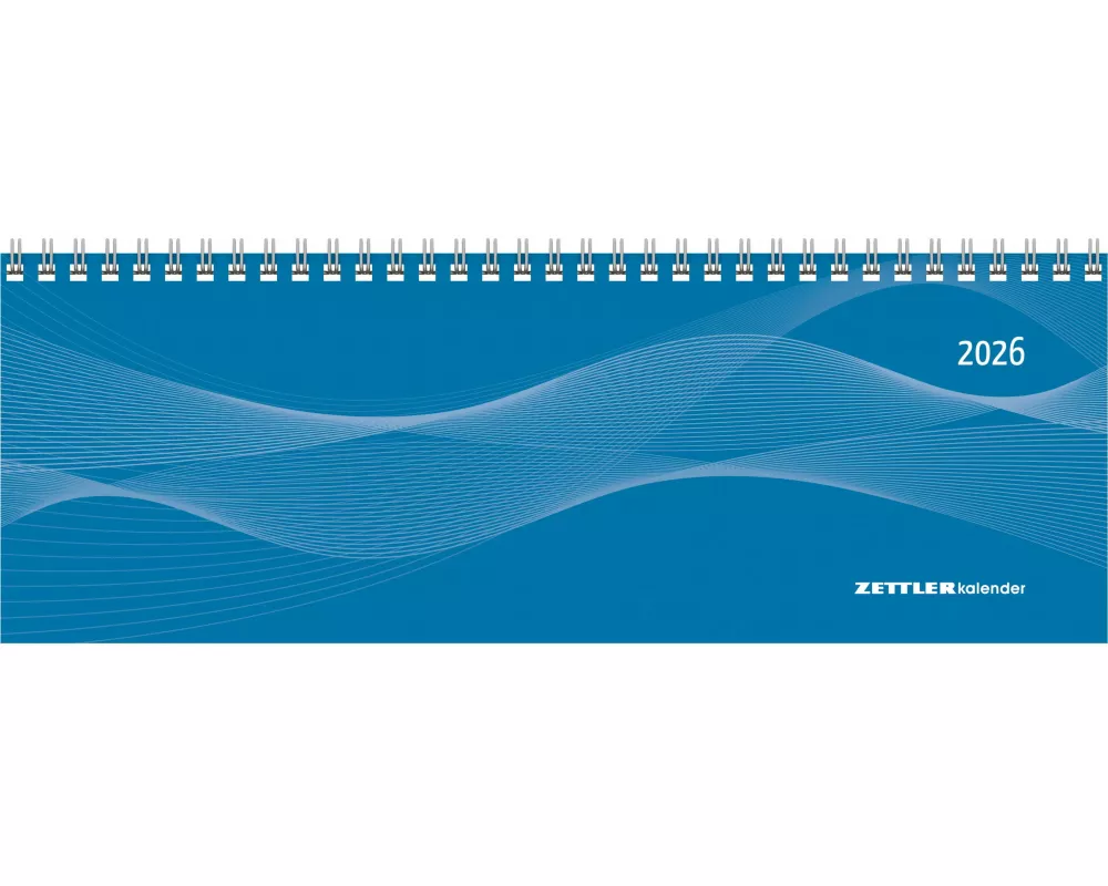 Zettler Tisch-Querkalender Profi blau 2026 – Wochenkalender 30 × 11 cm, 1 Woche/2 Seiten, mit Notizblatt & Jahresübersicht, Zeiteinteilung 8–21 Uhr, M