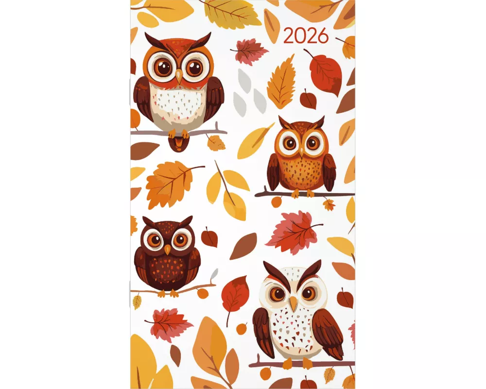 Alpha Edition - Miniplaner Style Eulen 2026 – Taschenkalender 9×15 cm, Weekly-Planer mit 64 Seiten, 1 Woche pro Seite, kompakter Notizkalender mit Jah