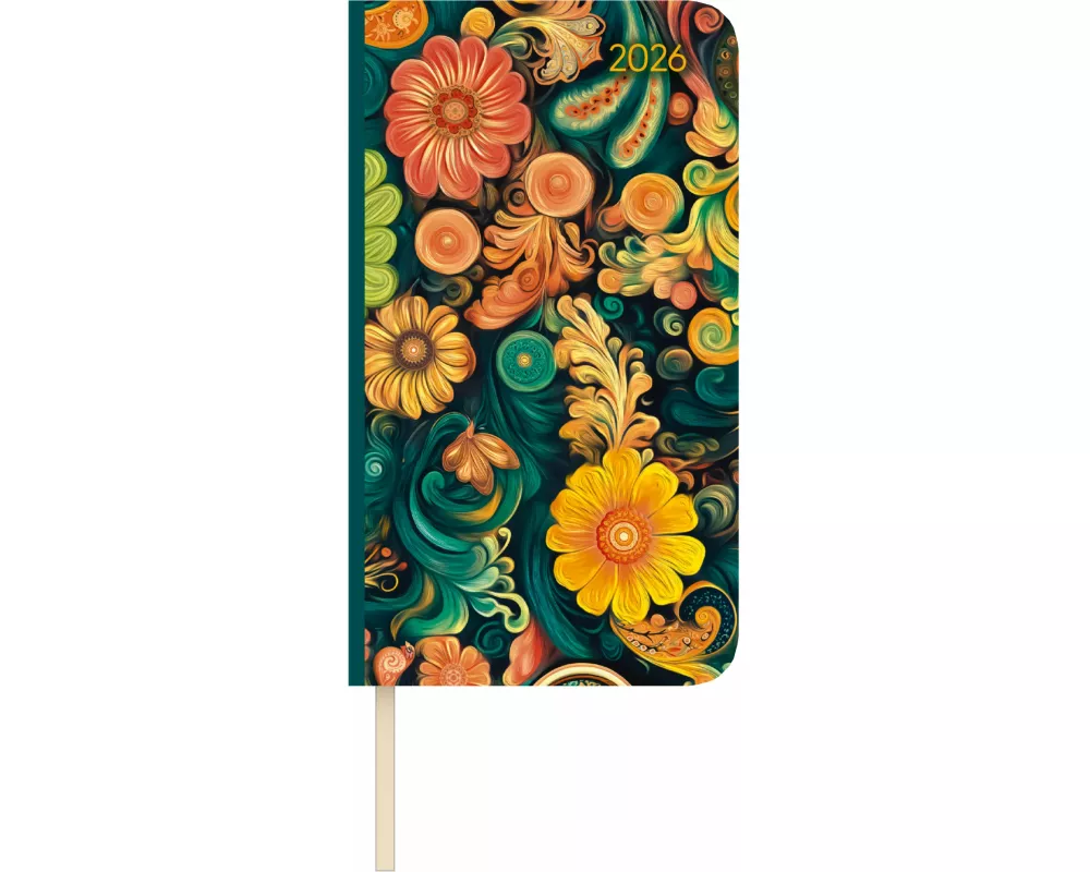 Alpha Edition - Lady Journal Slim Paisley 2026 – Taschenkalender 9×16 cm – Weekly – kompakter Wochenplaner mit Notizseiten, Info- & Adressteil – 128 S