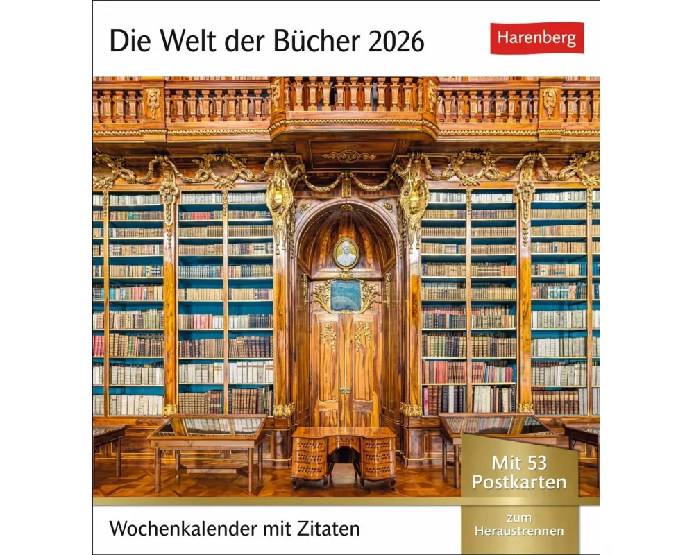 Die Welt der Bücher Postkartenkalender 2026 - Wochenkalender mit 53 Literaturpostkarten