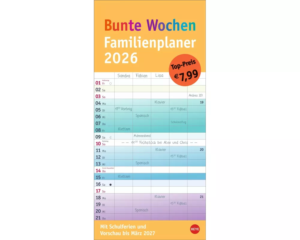Bunte Wochen Familienplaner 2026