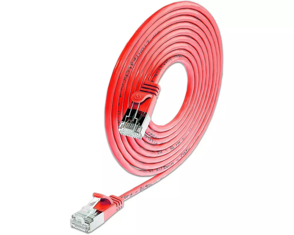 SLIM Slimpatchkabel RJ-45 - RJ-45, Cat 6, U/FTP, 5 m, Rot
