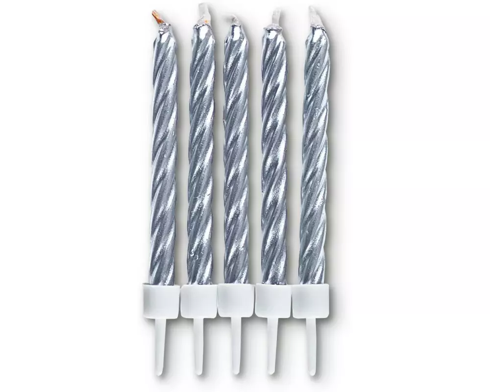 Städter Kerze mit Halter 10 Stück, Silber, 7.5 cm