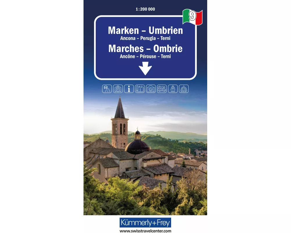 Kümmerly+Frey Regional-Strassenkarte 9 Marken, Umbrien 1:200.000