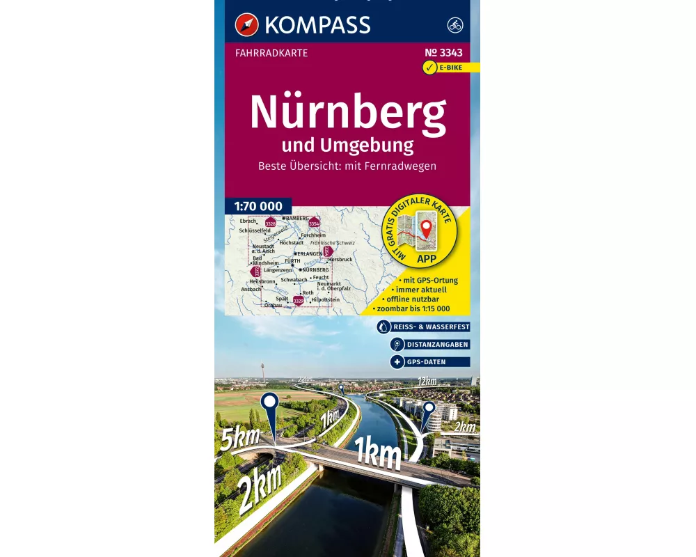 KOMPASS Fahrradkarte 3343 Nürnberg und Umgebung 1:70.000