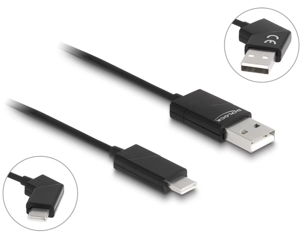Delock USB 2.0-Kabel Stecker drehbar PD 60 W USB-A - USB-C 1.2 m