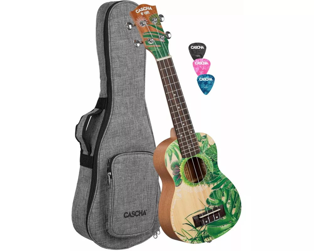 Soprano Ukulele Leafy (incl. Bag padded, 3 Picks)