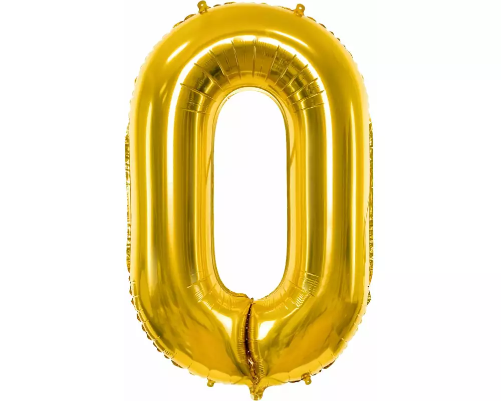 Partydeco Folienballon Zahl 0 gross 86 cm, gold, 1 Stück