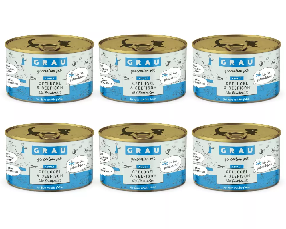 Grau Nassfutter Geflügel und Seefisch 6 x 200 g