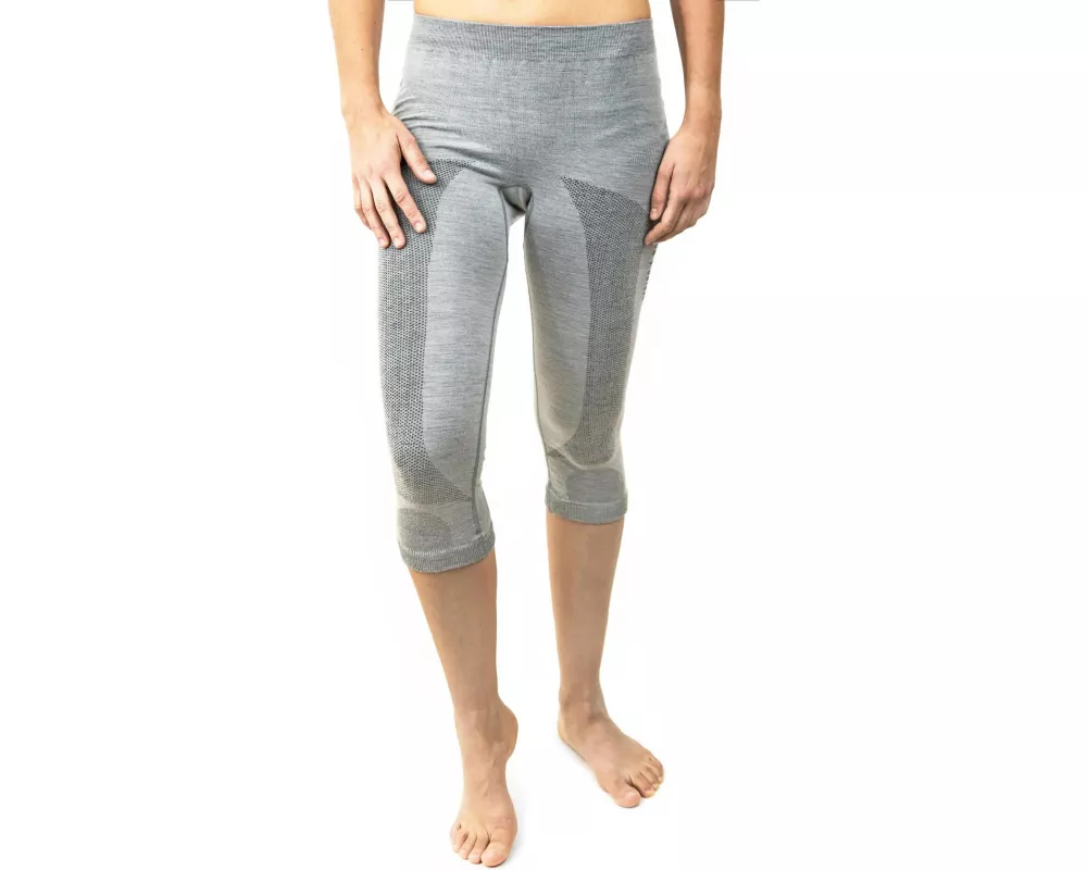 Merino & More Damen Funktionsunterhose 3/4 M, Grau/Hellgrau