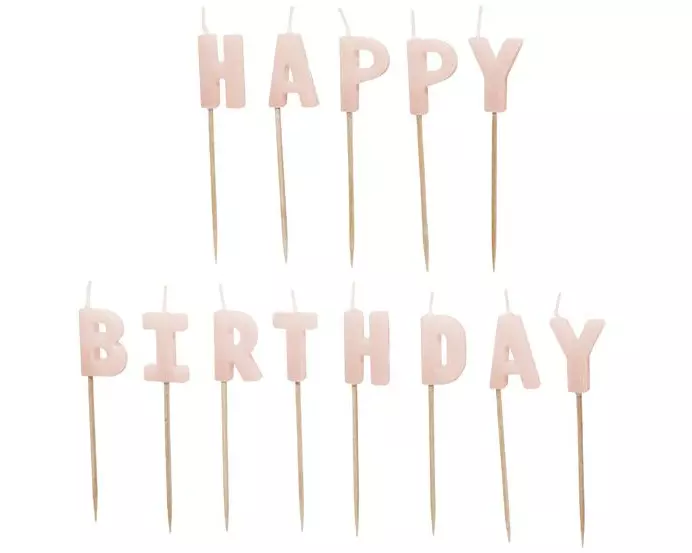 Partydeco Kerze Happy Birthday, Rosa, H 2.5 cm, 13 Stück