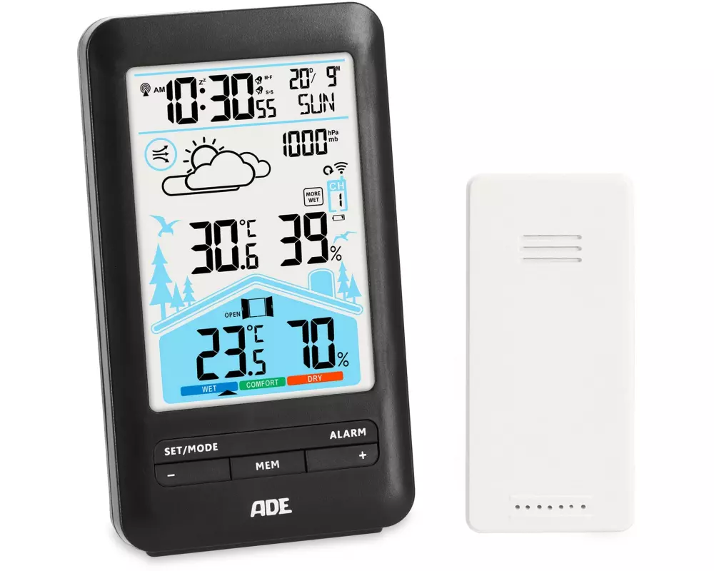 ADE Wetterstation mit Funk-Aussensensor mit DCF-Funkuhr