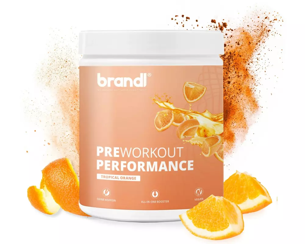 Brandl-Nutrition Pre-Workout Booster All-in-One ohne Koffein Orange 500 g