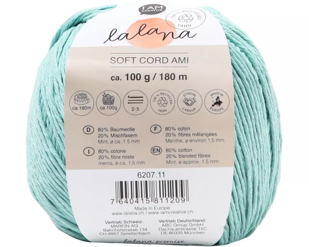 lalana Wolle Soft Cord Ami 100 g, Mint