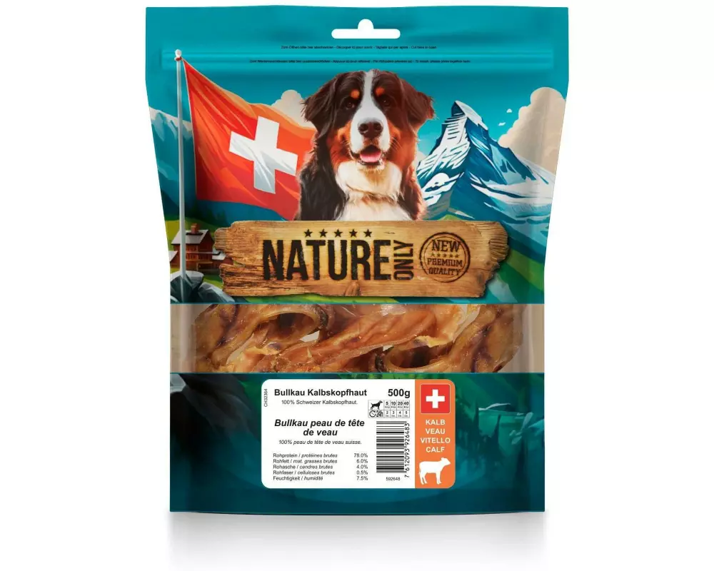 NATUREonly Kausnack Bullkau Kalbskopfhaut 500 g