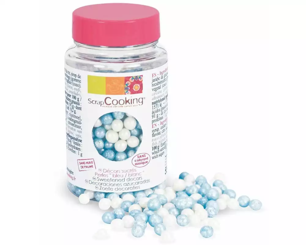 ScrapCooking Zuckerdekore Perlen weiss / blau 55 g