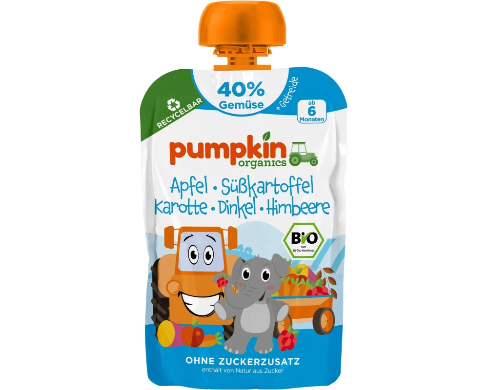 pumpkin organics Quetschbeutel Apfel, Süsskart., Karotte, Himbeere 100 g