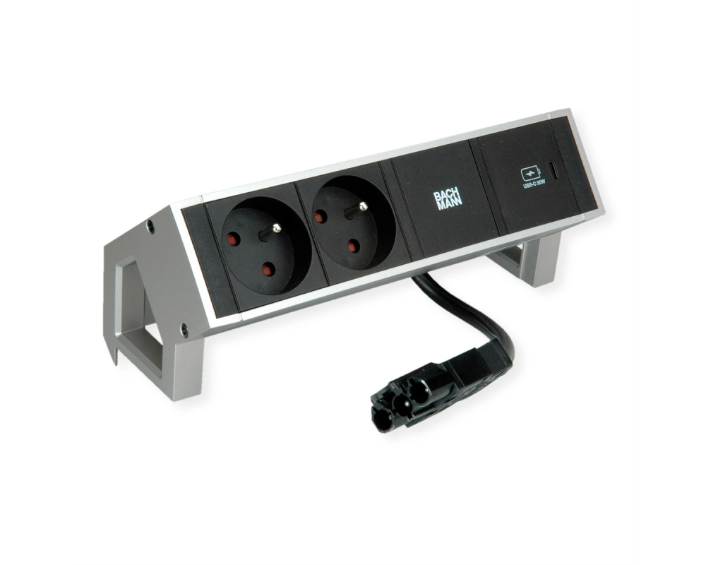 BACHMANN DESK2 2xUTE 1xUSB C 30W 0,2m GST18 INOX