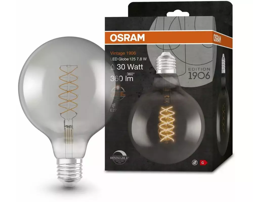 OSRAM Lampe Vintage 1906 Globe125, 7.8W, E27, Warmweiss