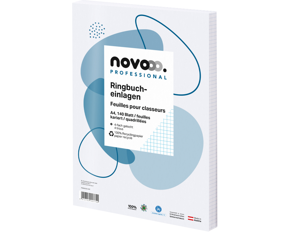 NOVOOO Ringbucheinlagen recycling A4 535027020 kariert 5mm, o/Rand 140 Blatt